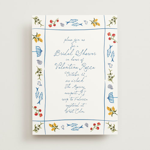 This is a mediterraneo bridal shower invitations with standard by Tamara Hilje called fresh border printing on signature in standard