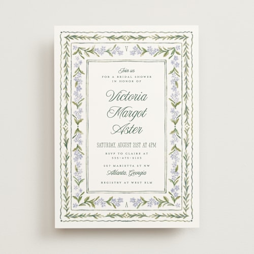 This is a wisteria bridal shower invitations with standard by Jenna Holcomb called vintage sketched printing on signature in standard