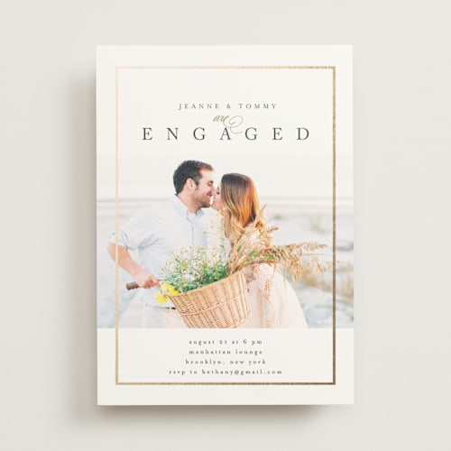This is a ivory engagement party invitations with foil pressed by chocomocacino called nougat printing on signature in standard