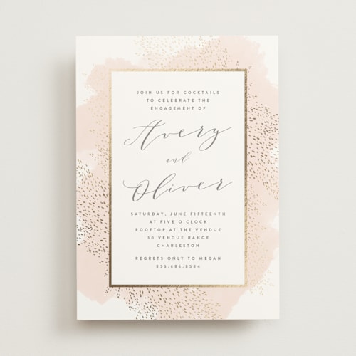 This is a blush engagement party invitations with foil pressed by Kristie Kern called modern brilliance printing on signature in standard