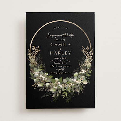 This is a forest engagement party invitations with foil pressed by Susan Moyal called eternity printing on signature in standard