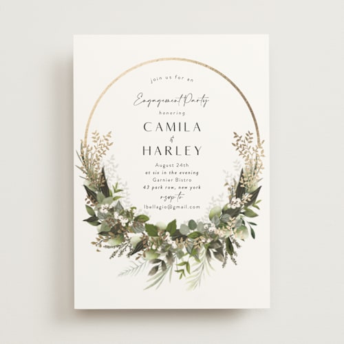 This is a ivory engagement party invitations with foil pressed by Susan Moyal called eternity printing on signature in standard