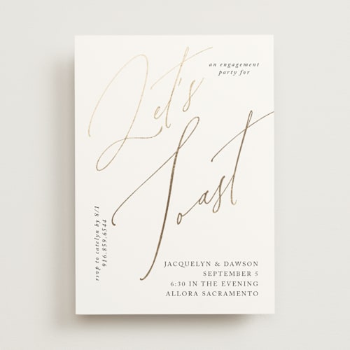 This is a cottonwood engagement party invitations with foil pressed by Christie Garcia called sparkled toast printing on signature in standard