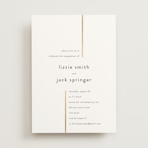 This is a pearl engagement party invitations with foil pressed by Kim Dietrich Elam called side by side printing on signature in standard