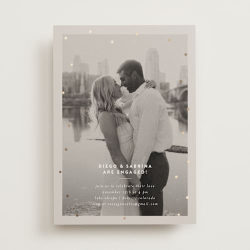 This is a steel engagement party invitations with foil pressed by chocomocacino called macine printing on signature in standard