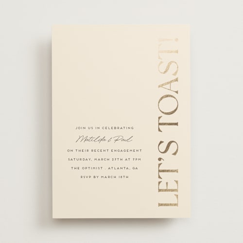 This is a almond engagement party invitations with foil pressed by Morgan Kendall called champagne printing on signature in standard