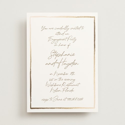 This is a champagne engagement party invitations with foil pressed by Cass Loh called gilded frame printing on signature in standard