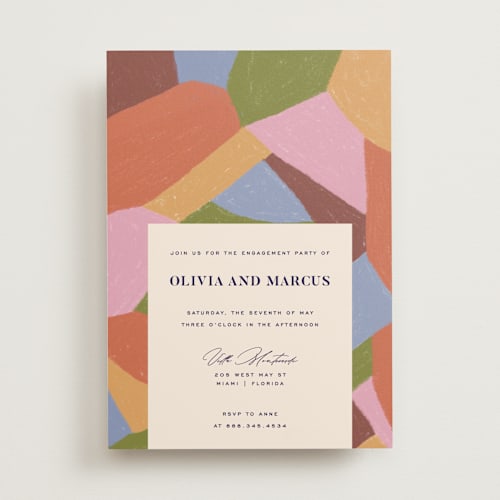 This is a pop engagement party invitations with standard by Pati Cascino called colorful moment printing on signature in standard