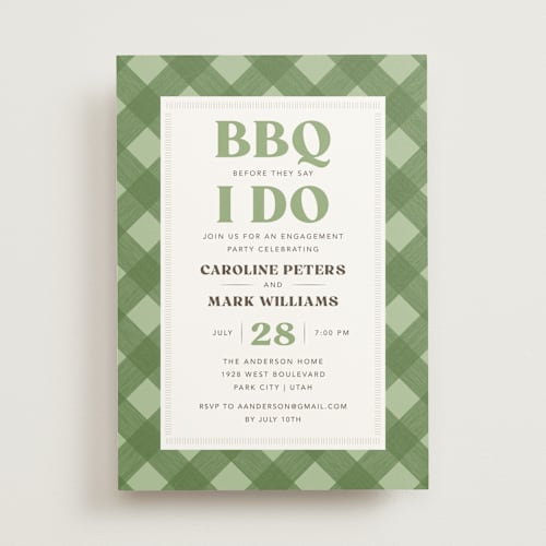 This is a grass engagement party invitations with standard by Robert and Stella called bbq before i do printing on signature in standard