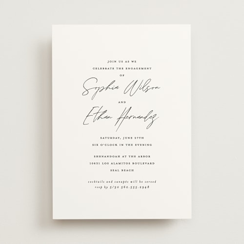 This is a snow engagement party invitations with standard by Owl and Toad called timeless printing on signature in standard