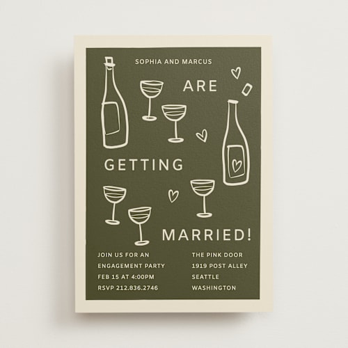 This is a avocado engagement party invitations with standard by Ani Somi called bottles of love printing on signature in standard