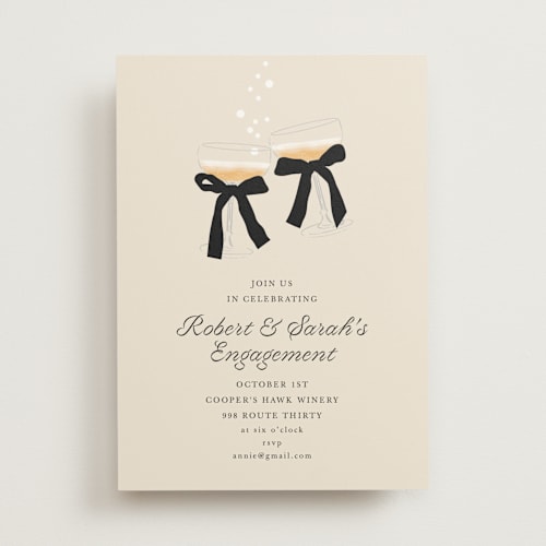 This is a sand engagement party invitations with standard by Baumbirdy called cheers printing on signature in standard