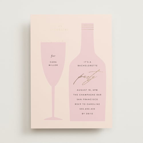 This is a champagne bachelorette party invitations with foil pressed by Angela Thompson called champagne celebration printing on signature in standard