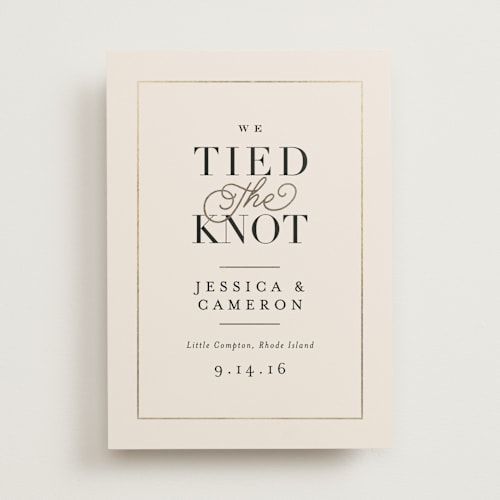 This is a smoke wedding announcements with foil pressed by Jennifer Wick called ivory details printing on signature in standard