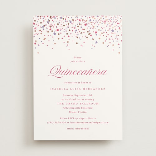This is a berry bridal shower invitations with foil pressed by Olivia Raufman called confetti sparkle printing on signature in standard