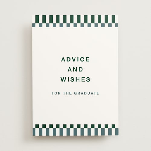 This is a pine graduation party decorations with standard by Rachel Cassel called checked out printing on doublethick in 5x7