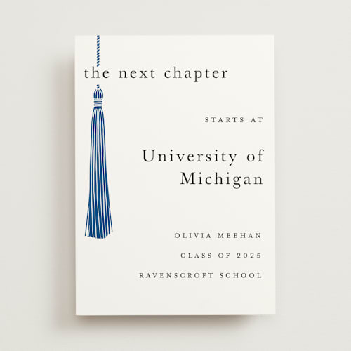 This is a cobalt graduation party decorations with standard by Ashlee Townsend called tassled printing on doublethick in 5x7