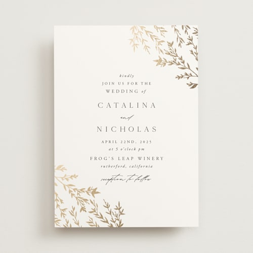 This is a cotton foil stamped wedding invitations with foil pressed by Carolyn Nicks called swoon printing on signature in standard