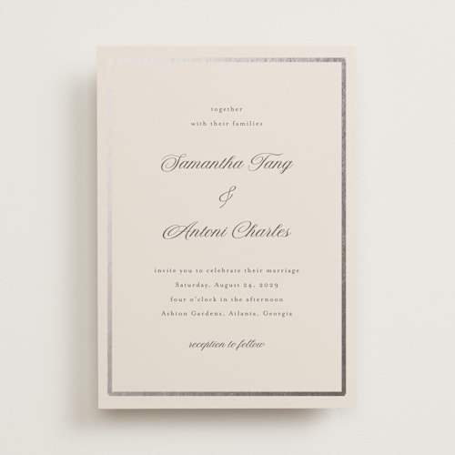 This is a antique foil stamped wedding invitations with foil pressed by Nicole Walsh called tux printing on signature in standard