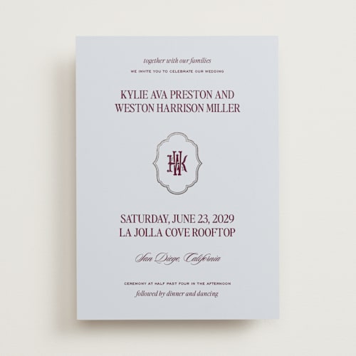 This is a celestial foil stamped wedding invitations with foil pressed by Jenna Holcomb called modern vintage printing on signature in standard