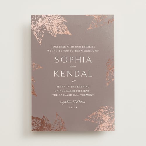 This is a maple foil stamped wedding invitations with foil pressed by Lori Wemple called autumne printing on signature in standard