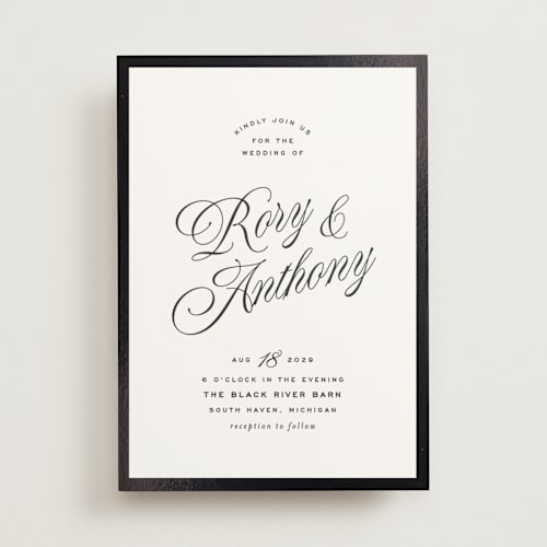 This is a onyx foil stamped wedding invitations with foil pressed by Ellen Schlegelmilch called rory printing on signature in standard