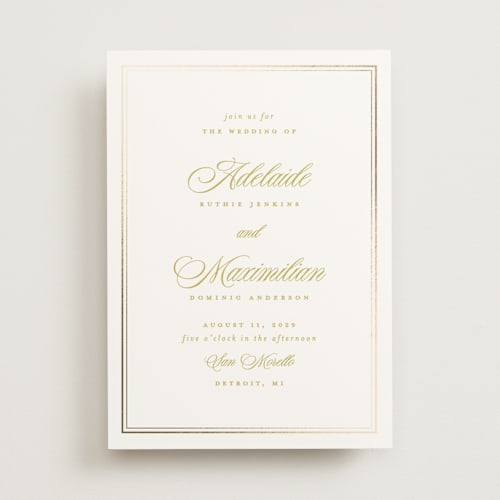 This is a citrus foil stamped wedding invitations with foil pressed by Ellen Schlegelmilch called museo printing on signature in standard