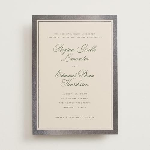 This is a dark moss foil stamped wedding invitations with foil pressed by chocomocacino called krytharaki printing on signature in standard
