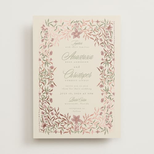 This is a rosewater foil stamped wedding invitations with foil pressed by Vera Lim called fairytale.. printing on signature in standard