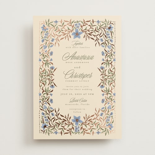 This is a meadowlight foil stamped wedding invitations with foil pressed by Vera Lim called fairytale.. printing on signature in standard