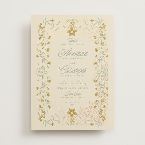 This is a sunleaf foil stamped wedding invitations with foil pressed by Vera Lim called fairytale.. printing on signature in standard