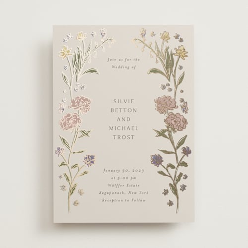 This is a petal foil stamped wedding invitations with foil pressed by Nicoletta Savod called parisian garden printing on signature in standard