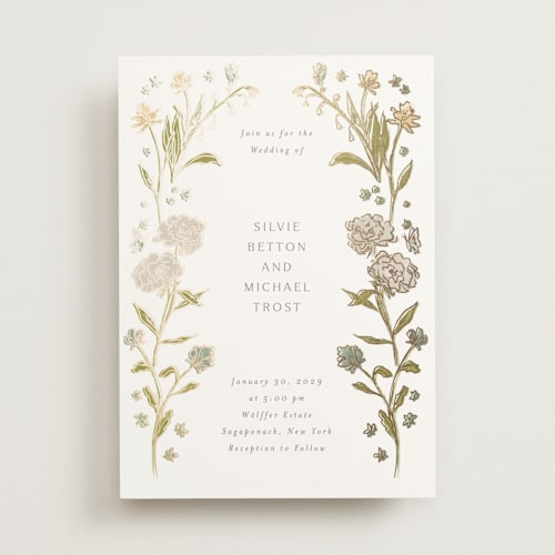 This is a lily foil stamped wedding invitations with foil pressed by Nicoletta Savod called parisian garden printing on signature in standard