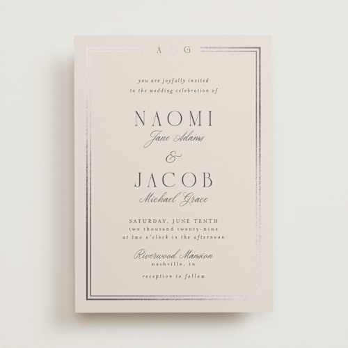 This is a champagne foil stamped wedding invitations with foil pressed by Nicole Walsh called grace printing on signature in standard