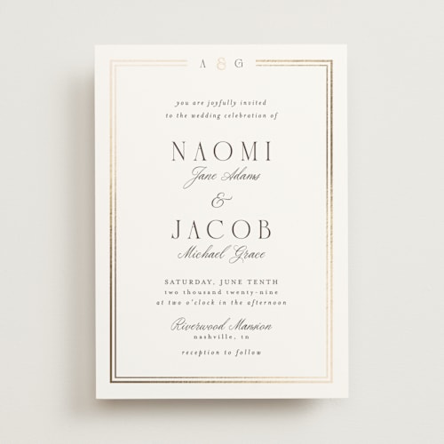 This is a pearl foil stamped wedding invitations with foil pressed by Nicole Walsh called grace printing on signature in standard