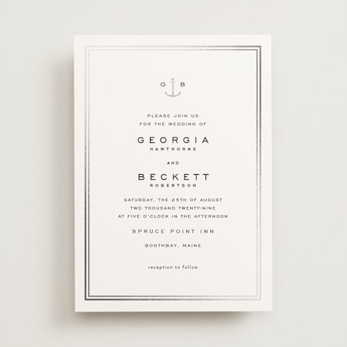 This is a iron foil stamped wedding invitations with foil pressed by Olivia Raufman called anchored printing on signature in standard