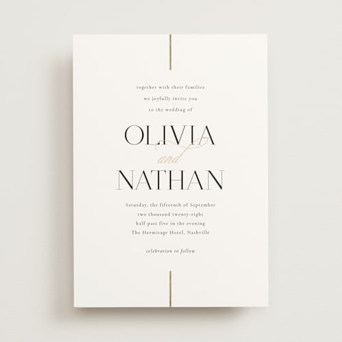 This is a spun sugar foil stamped wedding invitations with foil pressed by Jessica Williams called aligned printing on signature in standard