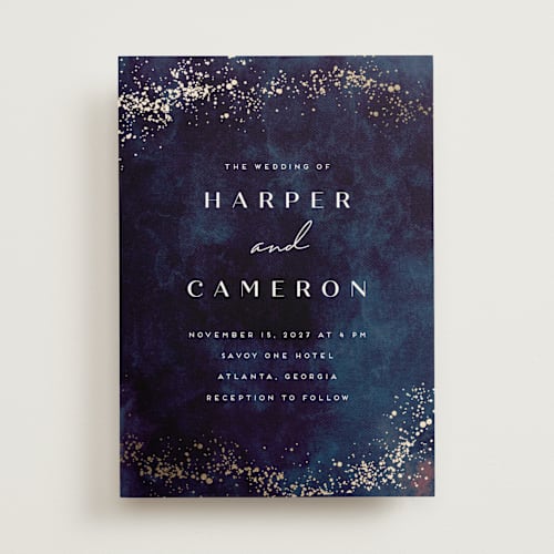 This is a deep sea foil stamped wedding invitations with foil pressed by chocomocacino called oponki printing on signature in standard