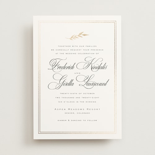 This is a diamond foil stamped wedding invitations with foil pressed by chocomocacino called tompouce printing on signature in standard