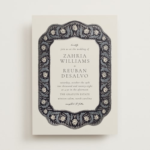 This is a cottage foil stamped wedding invitations with foil pressed by Jen Owens called frame printing on signature in standard