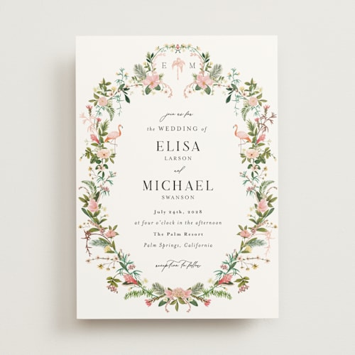 This is a blush foil stamped wedding invitations with foil pressed by Susan Moyal called tropica printing on signature in standard