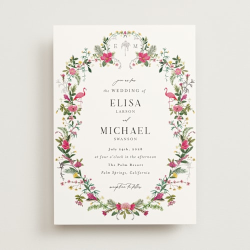This is a peony foil stamped wedding invitations with foil pressed by Susan Moyal called tropica printing on signature in standard