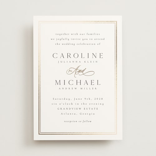 This is a cloud foil stamped wedding invitations with foil pressed by Nicole Walsh called lustre printing on signature in standard