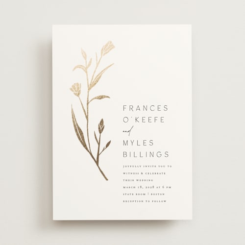 This is a cotton foil stamped wedding invitations with foil pressed by Amy Kross called perennial printing on signature in standard