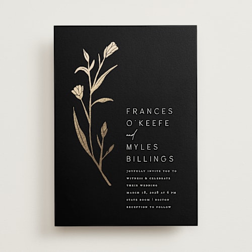 This is a midnight foil stamped wedding invitations with foil pressed by Amy Kross called perennial printing on signature in standard