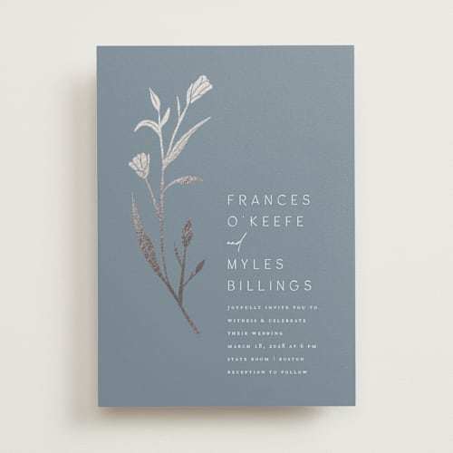 This is a capri foil stamped wedding invitations with foil pressed by Amy Kross called perennial printing on signature in standard