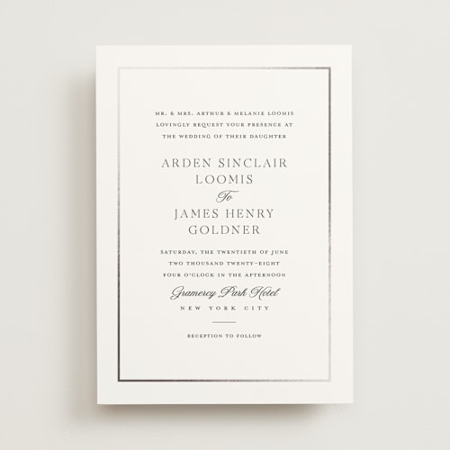 This is a pearl foil stamped wedding invitations with foil pressed by Stacey Meacham called opulence printing on signature in standard