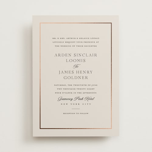 This is a vanilla foil stamped wedding invitations with foil pressed by Stacey Meacham called opulence printing on signature in standard
