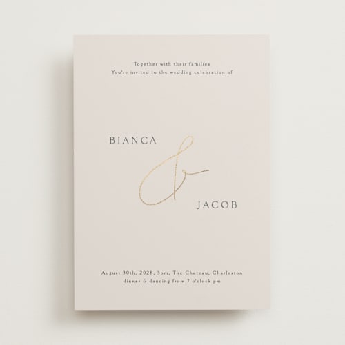 This is a ivory foil stamped wedding invitations with foil pressed by Angela Thompson called eloquent printing on signature in standard