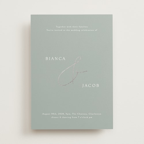This is a moss foil stamped wedding invitations with foil pressed by Angela Thompson called eloquent printing on signature in standard